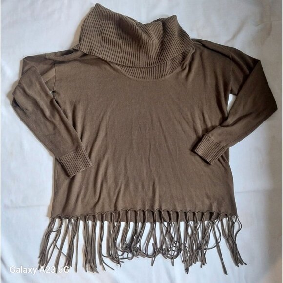 Michael Kors Womens Brown Fringe Sweater With Cowl Neck & Long Sleeves - Picture 4 of 13